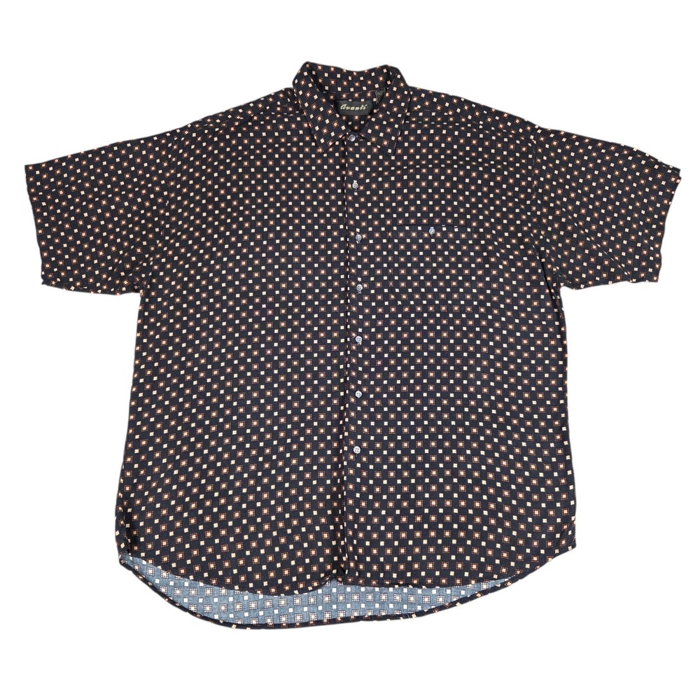 Avanti Shirt Mens XL Black Geometric Silk Hawaiian‎ Aloha  Loop Collar Floral